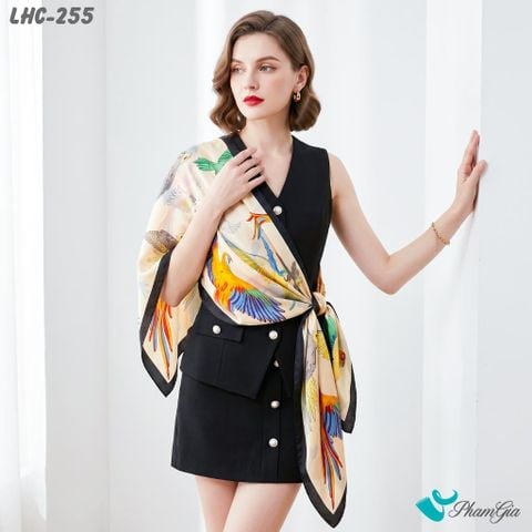 Khăn Choàng Lụa Hàng Châu Họa Tiết Chim Vẹt Phối Nhiều Màu Rực Rỡ (LHC255)