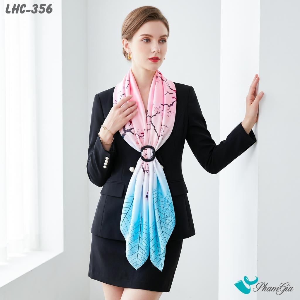 Khăn Choàng Lụa Hàng Châu Họa Tiết Cành Đào Màu Hồng Trang Nhã (LHC356)