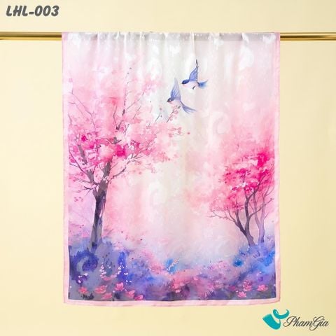 Khăn Choàng Lụa Hoa Linh Cao Cấp Họa Tiết Song Nhạn Đào Hoa Màu Hồng Phấn Trang Nhã (LHL003)