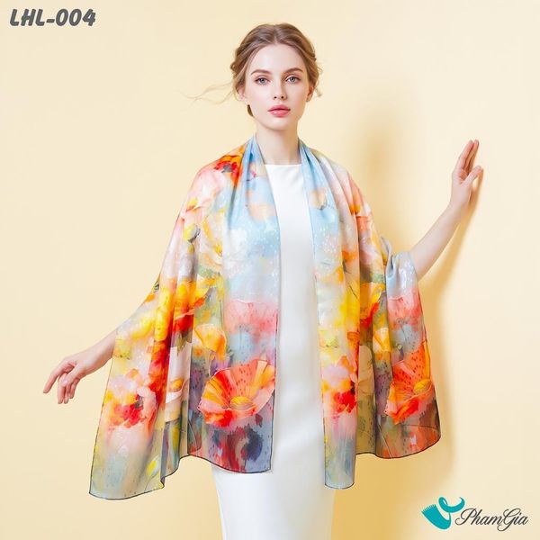 Khăn Choàng Lụa Hoa Linh Cao Cấp Họa Tiết Hoa Sơn Dầu Phối Nhiều Màu Rực Rỡ (LHL004)