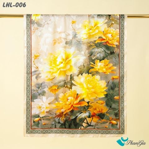 Khăn Choàng Lụa Hoa Linh Cao Cấp Họa Tiết Cúc Đại Đóa Màu Vàng Hoàng Kim Quý Phái (LHL006)