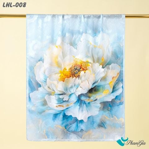 Khăn Choàng Lụa Hoa Linh Cao Cấp Họa Tiết Mẫu Đơn Đại Đóa Màu Xanh Lam Tinh Tế (LHL008)