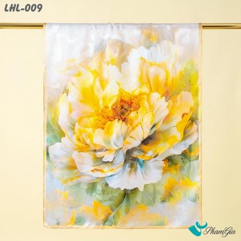 Khăn Choàng Lụa Hoa Linh Cao Cấp Họa Tiết Mẫu Đơn Đại Đóa Màu Vàng Sang Trọng (LHL009)