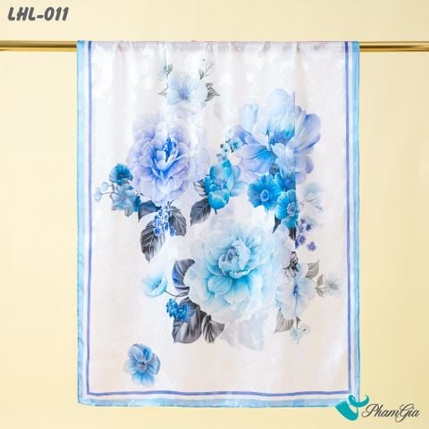 Khăn Choàng Lụa Hoa Linh Cao Cấp Họa Tiết Hoa Hồng Màu Xanh Thiên Thanh Kiêu Sa (LHL011)
