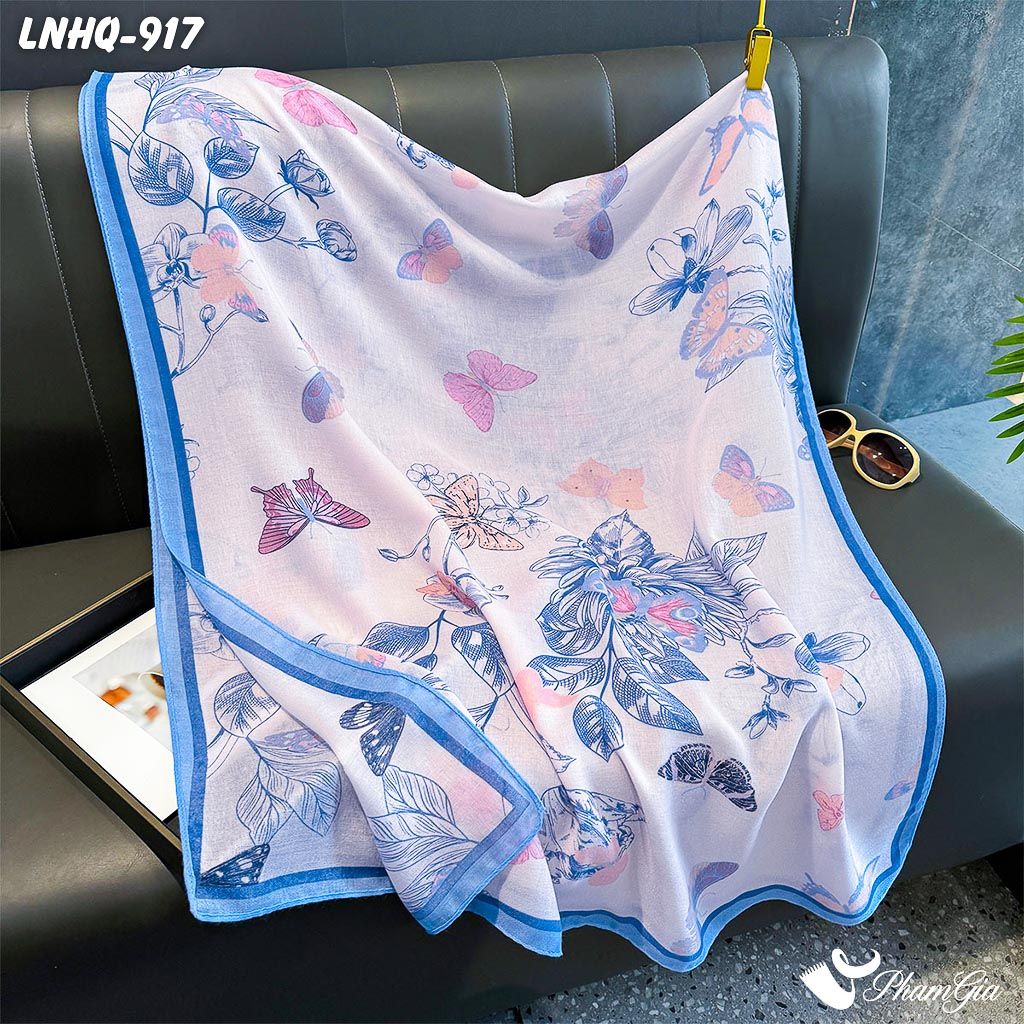 Khăn Choàng Linen Phong Cách Hàn Quốc Hoạ Tiết Hoa Lá Màu Xanh Baby Thanh Lịch (LNHQ917)