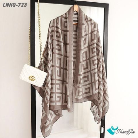 Góc Thẳng Khăn Choàng Linen Phong Cách Hàn Quốc Họa Tiết Hy Lạp Màu Nâu Beige Thanh Lịch