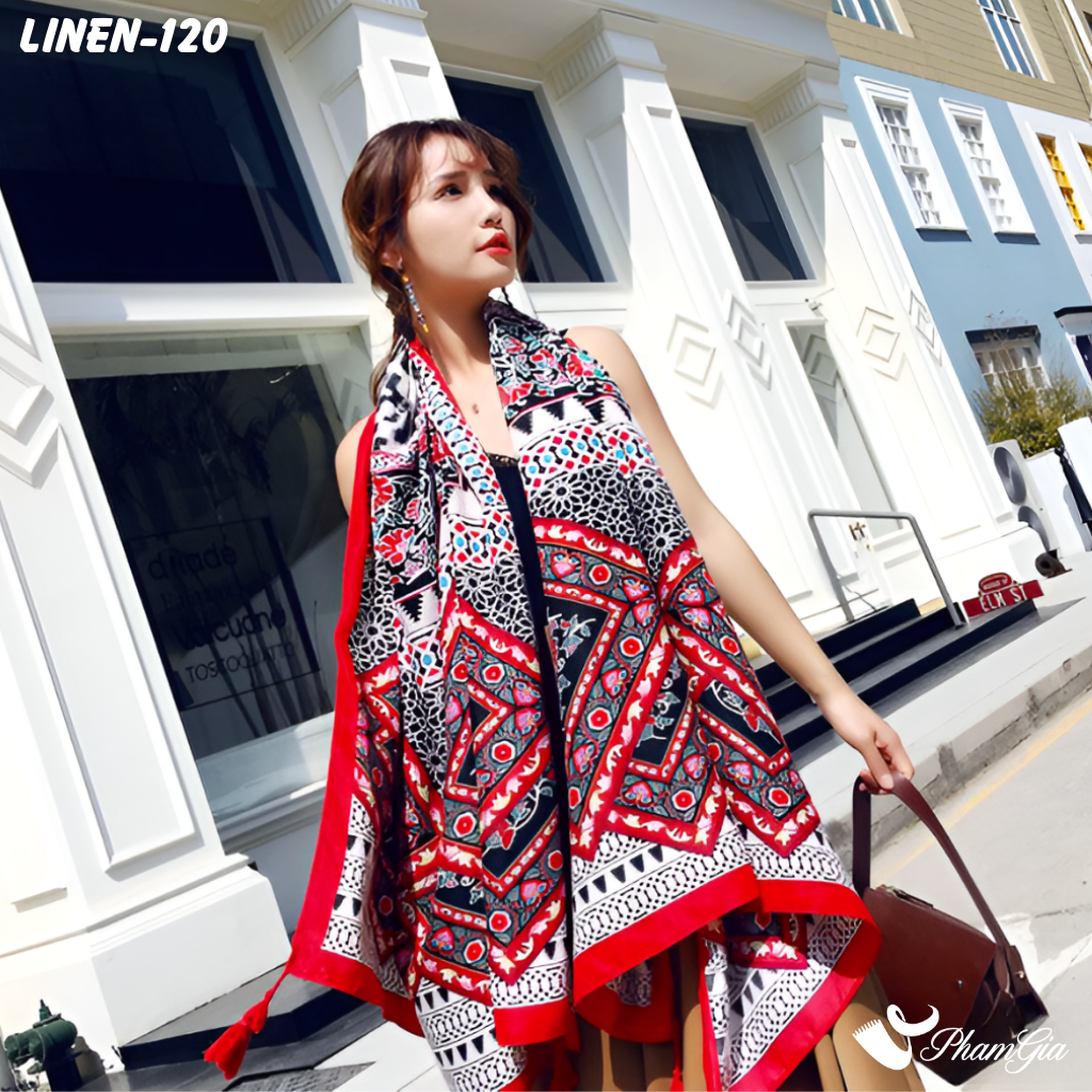 Khăn Choàng Linen Boho Họa Tiết Thổ Cẩm (LINEN120)