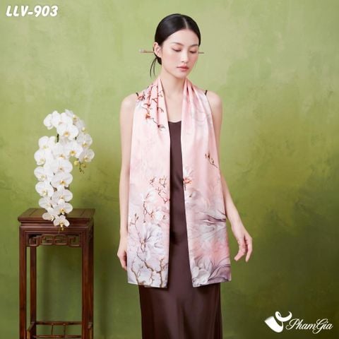 Khăn Lụa Tơ Tằm Lâm Viên 100% Silk Họa Tiết Ngự Uyển Sương Mai Nền Hồng Phấn Thượng Hạng (LLV903)