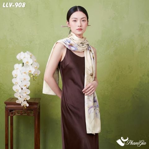 Khăn Lụa Tơ Tằm Lâm Viên 100% Silk Họa Tiết Mộng Hoa Nền Cam Đào Thượng Hạng (LLV908)