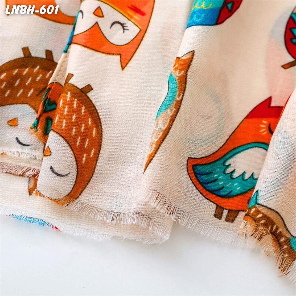 Khăn Choàng Linen Boho Họa Tiết Cú Mèo Cá Tính (LNBH601)