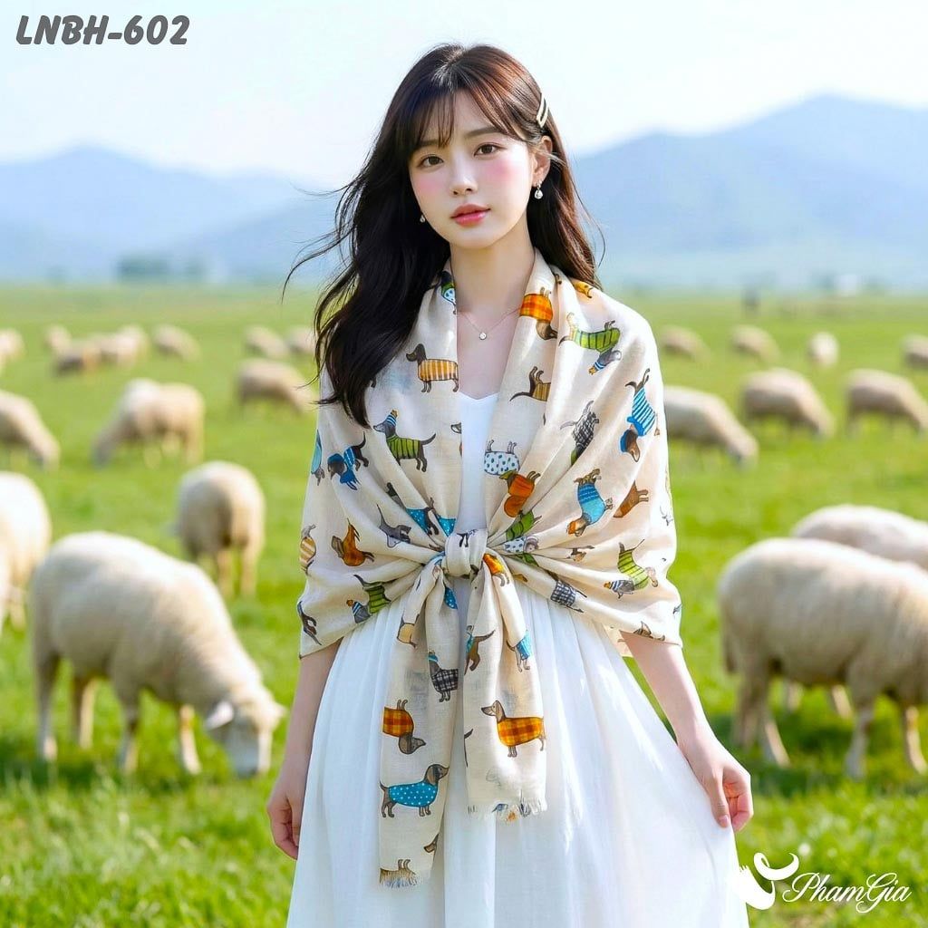 Khăn Choàng Linen Boho Họa Tiết Chó Dachshund Cá Tính (LNBH602)