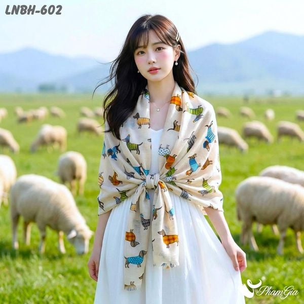 Khăn Choàng Linen Boho Họa Tiết Chó Dachshund Cá Tính (LNBH602)