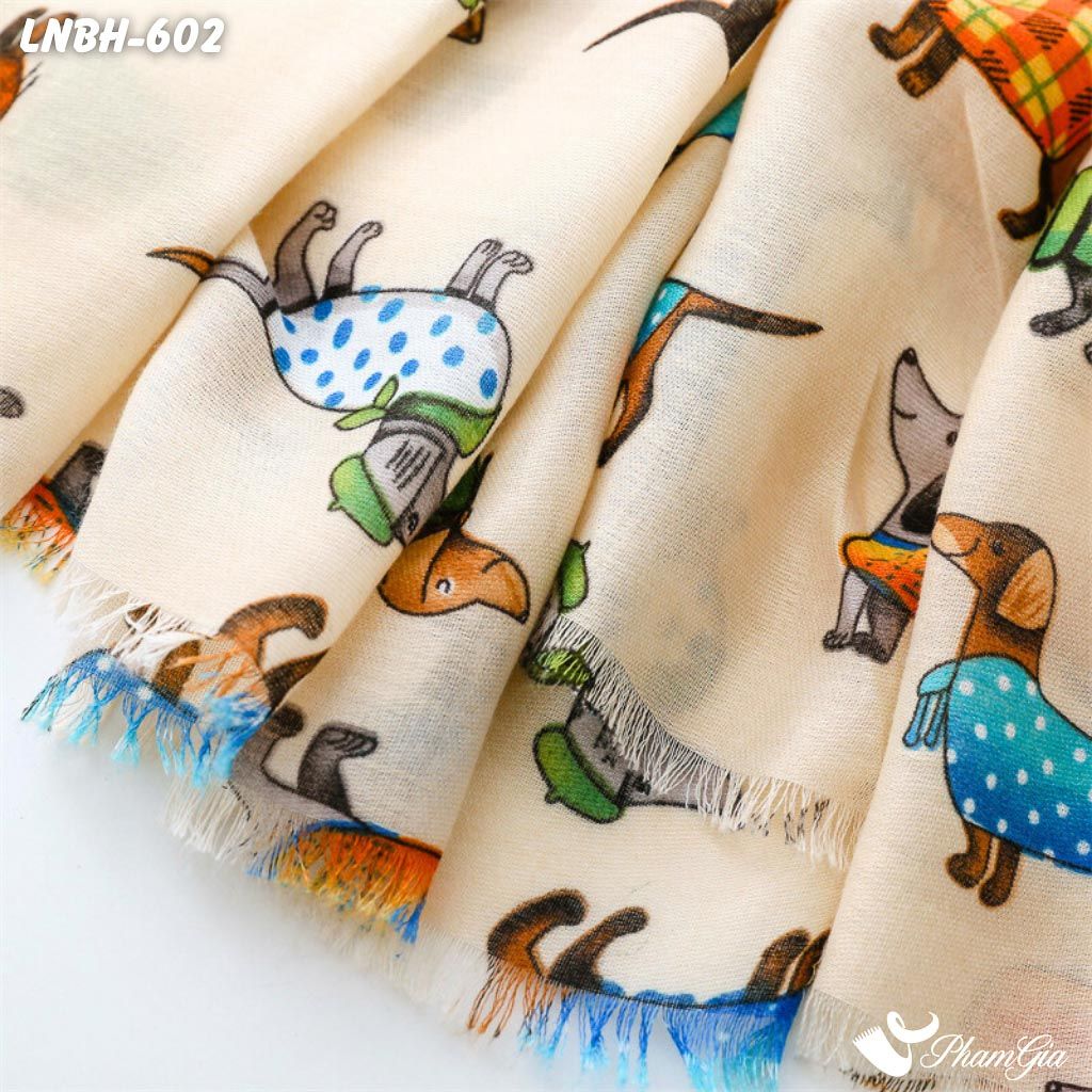 Khăn Choàng Linen Boho Họa Tiết Chó Dachshund Cá Tính (LNBH602)