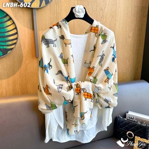 Khăn Choàng Linen Boho Họa Tiết Chó Dachshund Cá Tính (LNBH602)