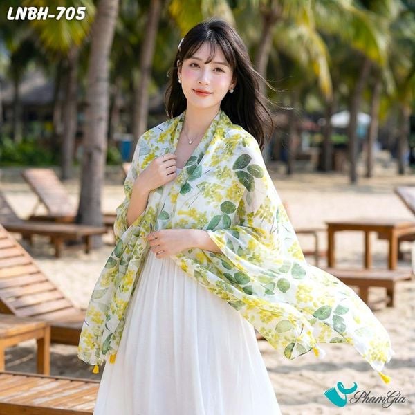 Khăn Choàng Linen Boho Họa Tiết Hoa Lá Botanical (LNBH705)