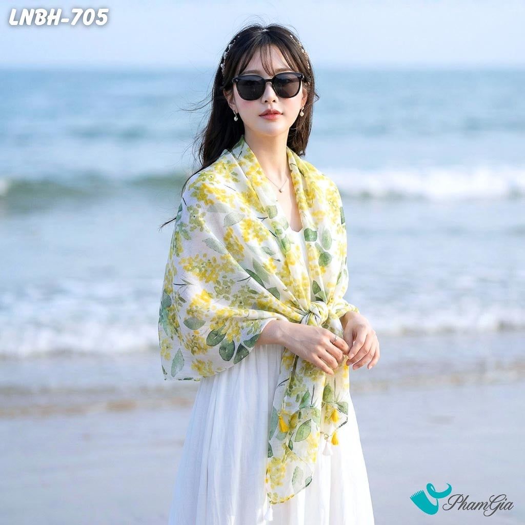 Khăn Choàng Linen Boho Họa Tiết Hoa Lá Botanical (LNBH705)