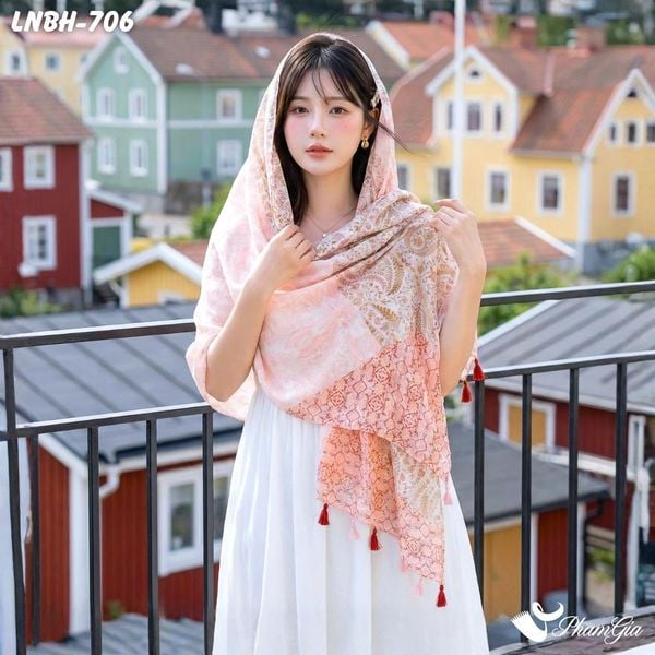 Khăn Choàng Linen Boho Họa Tiết Hoa Văn Thổ Cẩm (LNBH706)