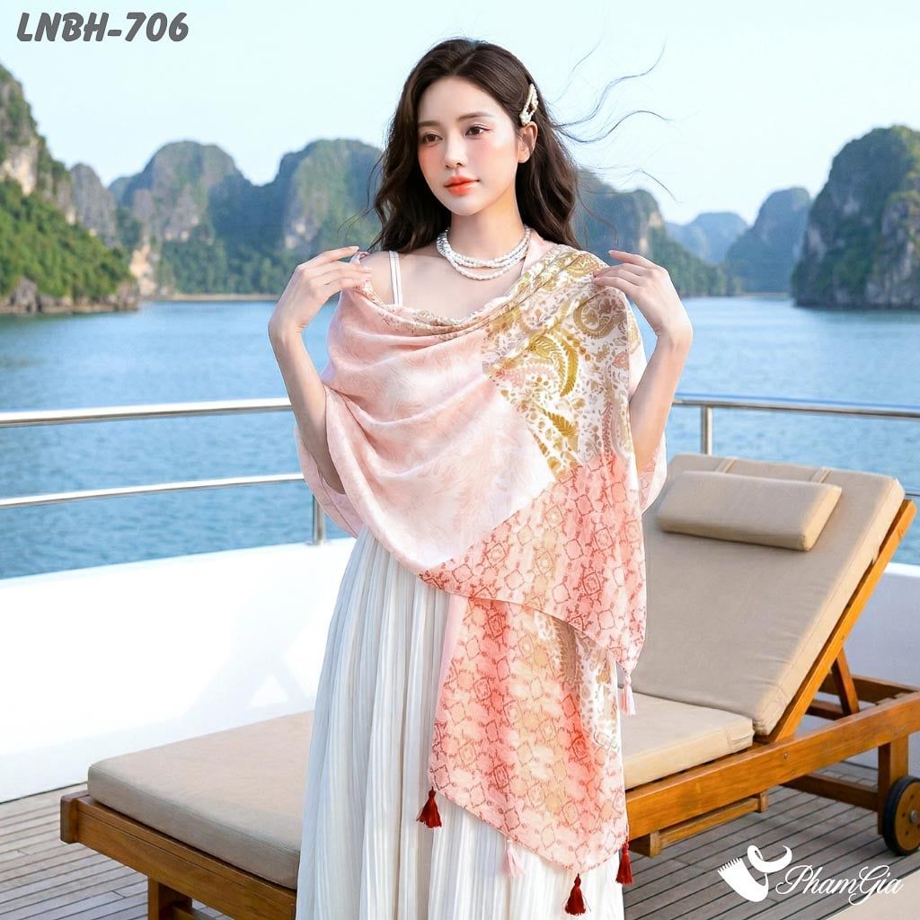Khăn Choàng Linen Boho Họa Tiết Hoa Văn Thổ Cẩm (LNBH706)