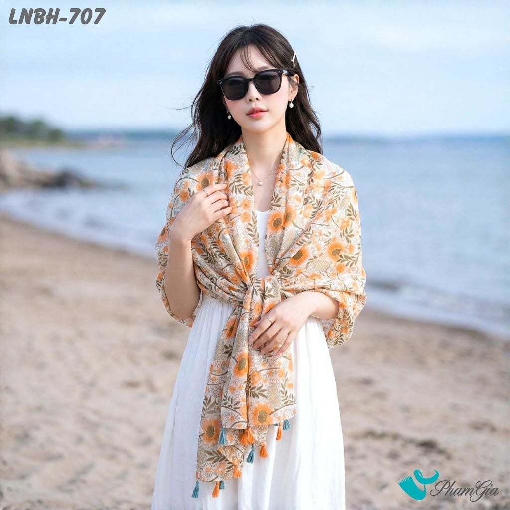 Khăn Choàng Linen Boho Họa Tiết Hoa Lá Botanical (LNBH707)