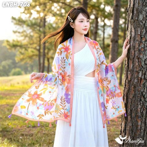 Khăn Choàng Linen Boho Họa Tiết Hoa Lá Botanical (LNBH708)