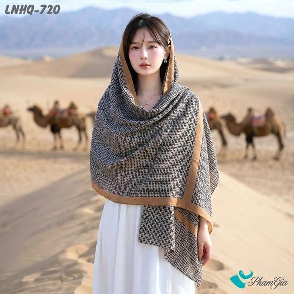 Khăn Choàng Linen Phong Cách Hàn Quốc Họa Tiết Hy Lạp Màu Đen Thanh Lịch (LNHQ720)