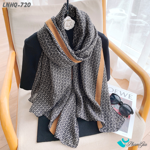 Khăn Choàng Linen Phong Cách Hàn Quốc Họa Tiết Hy Lạp Màu Đen Thanh Lịch (LNHQ720)