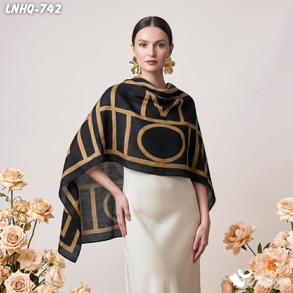 Khăn Choàng Linen Phong Cách Hàn Quốc Họa Tiết Retro Hiện Đại (LNHQ742)