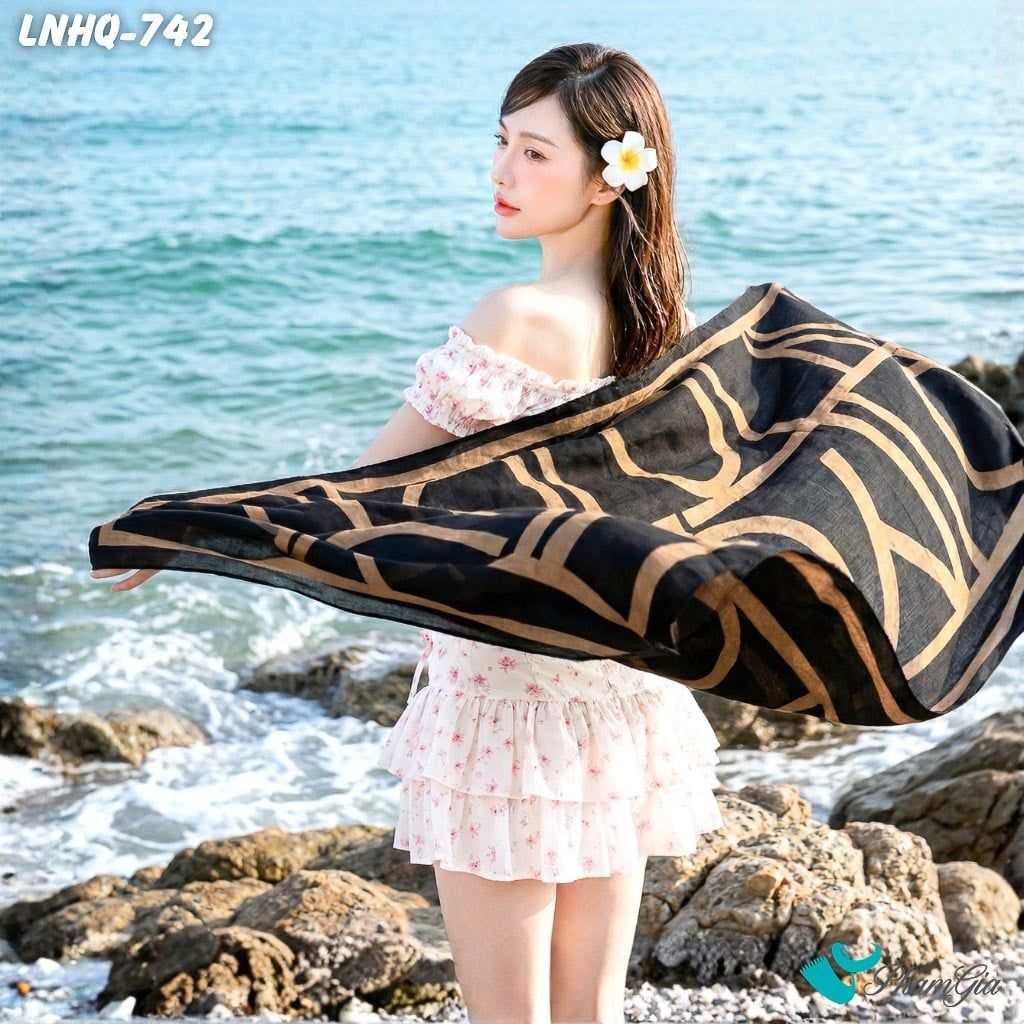 Khăn Choàng Linen Phong Cách Hàn Quốc Họa Tiết Retro Hiện Đại (LNHQ742)