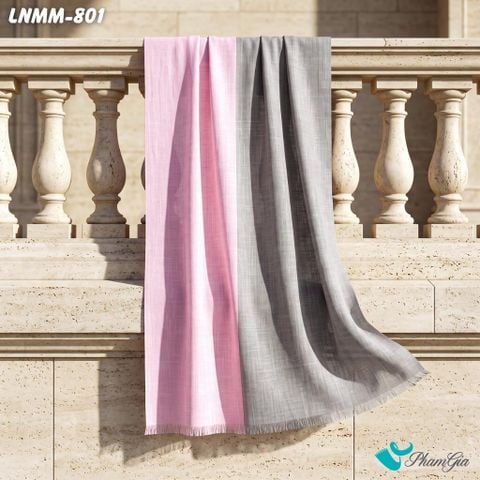 Khăn Choàng Linen Mộc Miên Phối Màu Xám - Hồng (LNMM801)