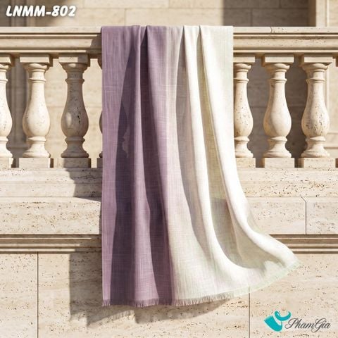Khăn Choàng Linen Mộc Miên Phối Màu Tím Than - Trắng (LNMM802)