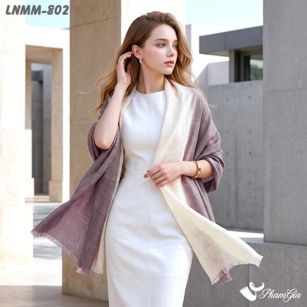 Khăn Choàng Linen Mộc Miên Phối Màu Tím Than - Trắng (LNMM802)