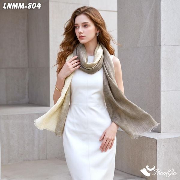 Khăn Choàng Linen Mộc Miên Phối Màu Xám - Kem (LNMM804)