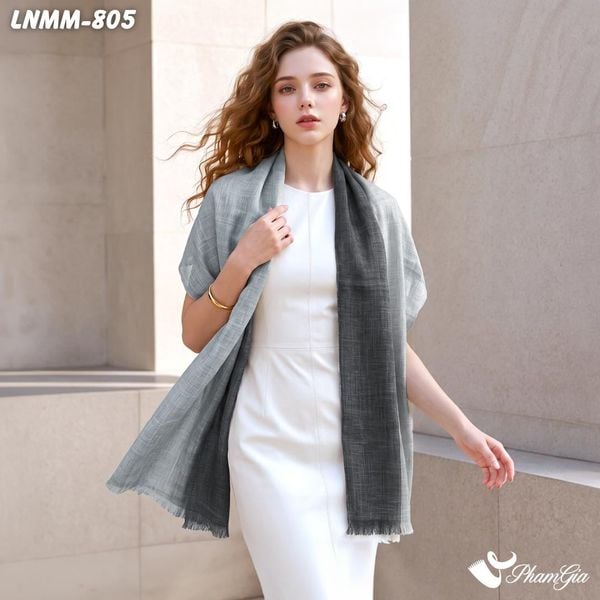 Khăn Choàng Linen Mộc Miên Phối Màu Xám - Ghi (LNMM805)