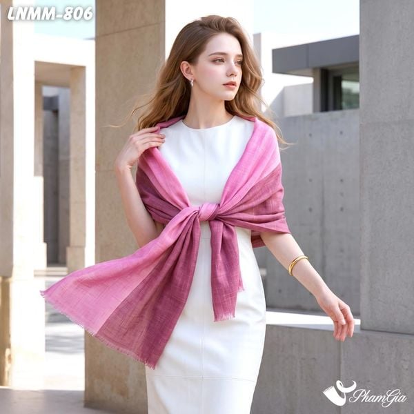 Khăn Choàng Linen Mộc Miên Phối Màu Hồng - Đỏ Mận (LNMM806)