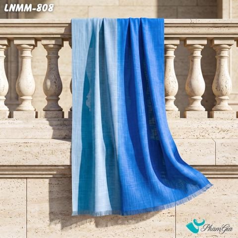 Khăn Choàng Linen Mộc Miên Phối Màu Xanh Blue - Xanh Coban (LNMM808)