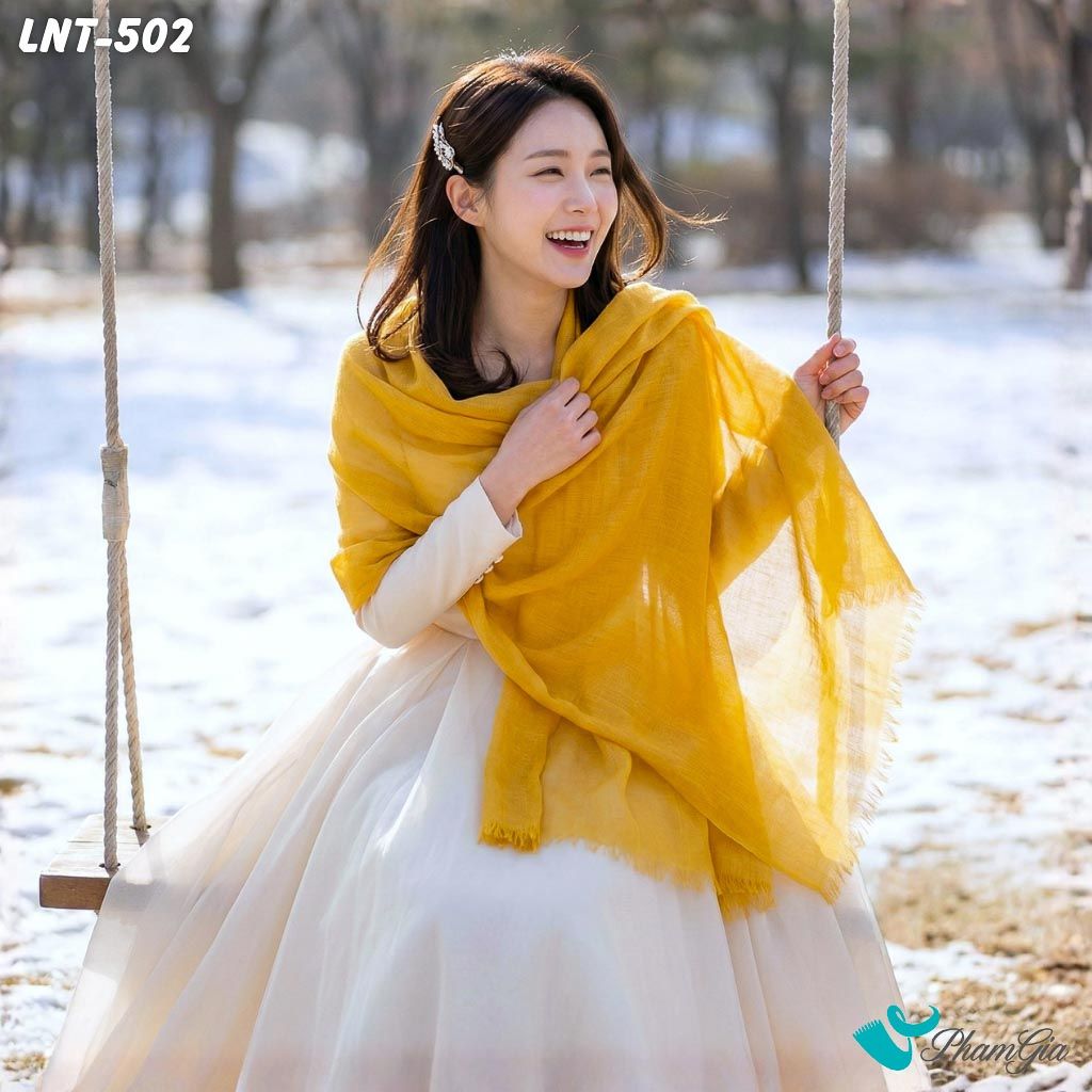 Khăn Choàng Linen Đơn Sắc Cao Cấp Màu Vàng Nghệ (LNT502)