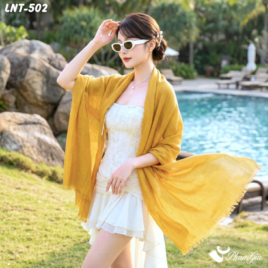 Khăn Choàng Linen Đơn Sắc Cao Cấp Màu Vàng Nghệ (LNT502)