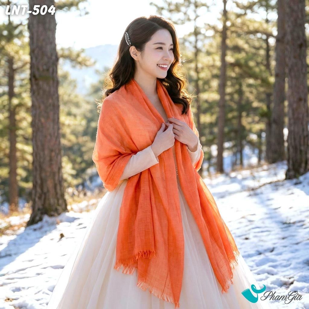 Khăn Choàng Linen Đơn Sắc Cao Cấp Màu Cam Gạch (LNT504)