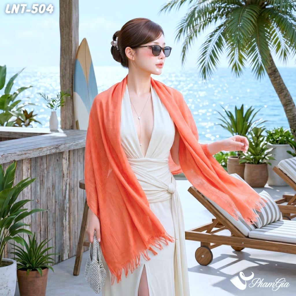 Khăn Choàng Linen Đơn Sắc Cao Cấp Màu Cam Gạch (LNT504)