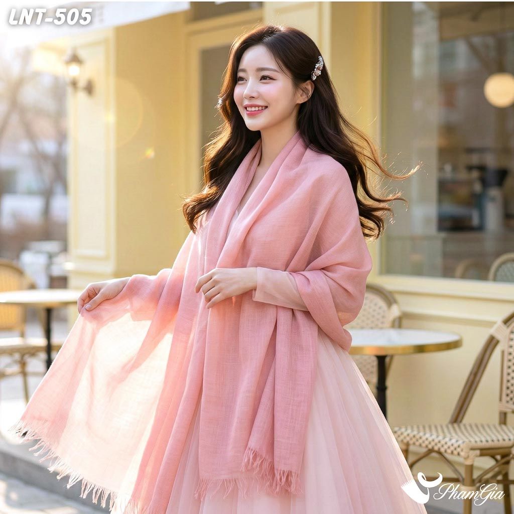 Khăn Choàng Linen Đơn Sắc Cao Cấp Màu Hồng Sữa (LNT505)