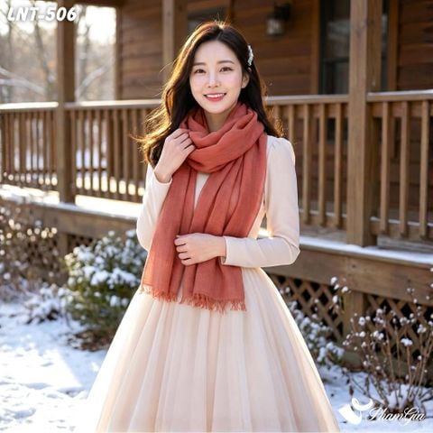 Khăn Choàng Linen Đơn Sắc Cao Cấp Màu Đỏ Đất (LNT506)