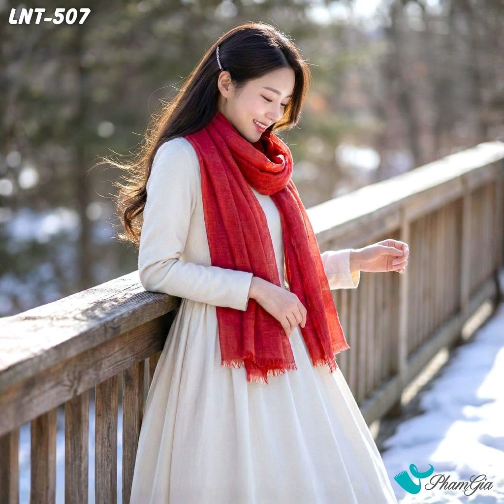 Khăn Choàng Linen Đơn Sắc Cao Cấp Màu Đỏ Đô (LNT507)