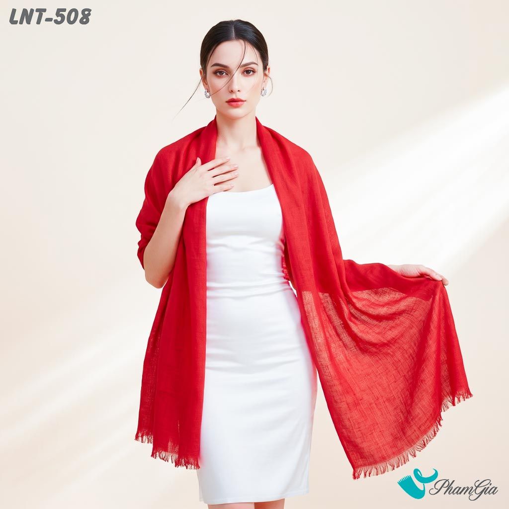 Khăn Choàng Linen Đơn Sắc Cao Cấp Màu Đỏ Tươi (LNT508)