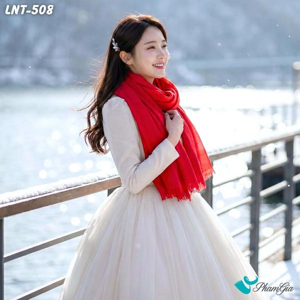 Khăn Choàng Linen Đơn Sắc Cao Cấp Màu Đỏ Tươi (LNT508)
