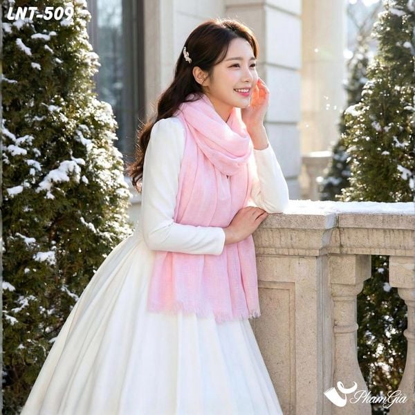 Khăn Choàng Linen Đơn Sắc Cao Cấp Màu Hồng Baby (LNT509)