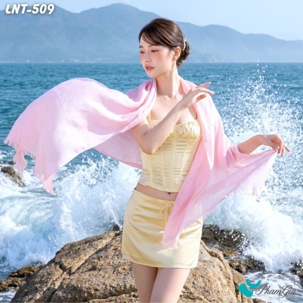 Khăn Choàng Linen Đơn Sắc Cao Cấp Màu Hồng Baby (LNT509)