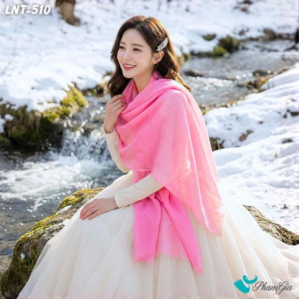 Khăn Choàng Linen Đơn Sắc Cao Cấp Màu Hồng Sen (LNT510)
