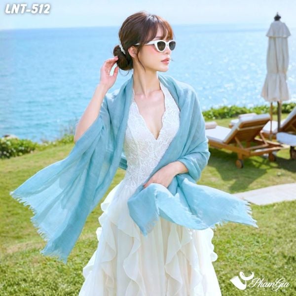 Khăn Choàng Linen Đơn Sắc Cao Cấp Màu Xanh Ngọc (LNT512)