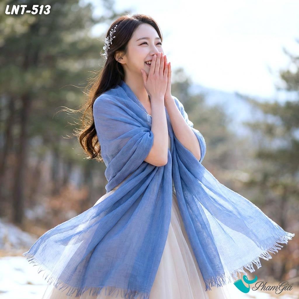 Khăn Choàng Linen Đơn Sắc Cao Cấp Màu Xanh Denim (LNT513)