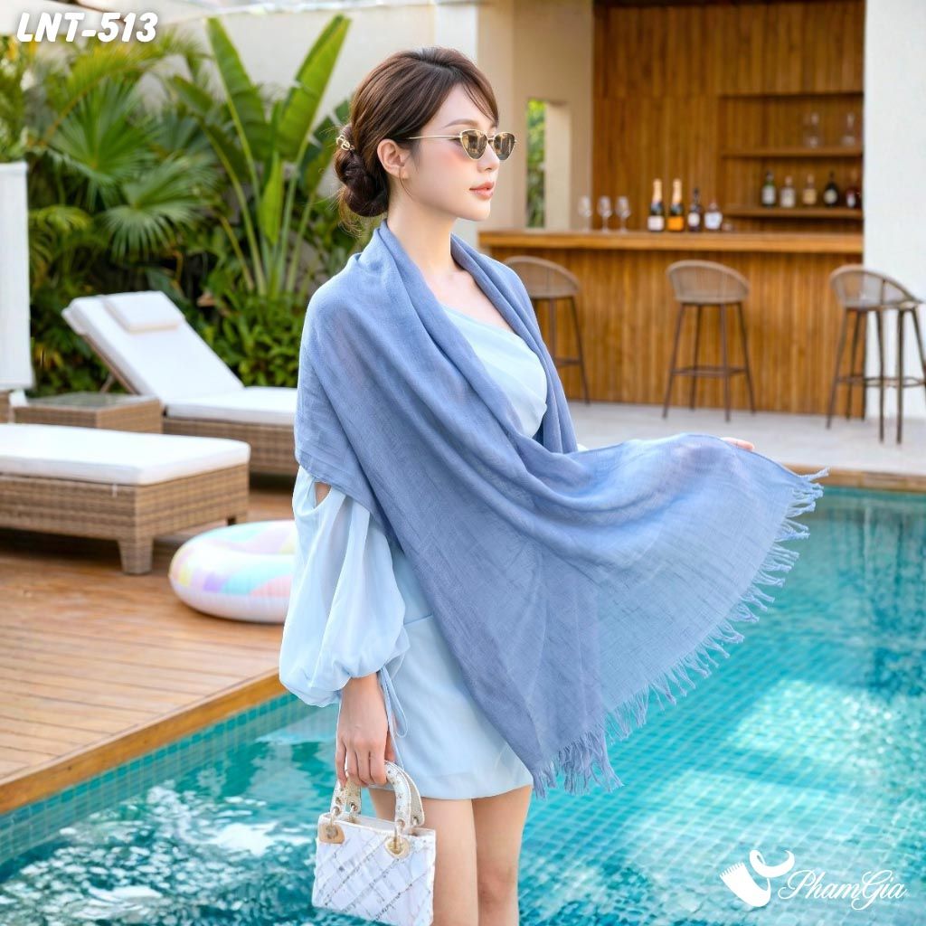 Khăn Choàng Linen Đơn Sắc Cao Cấp Màu Xanh Denim (LNT513)